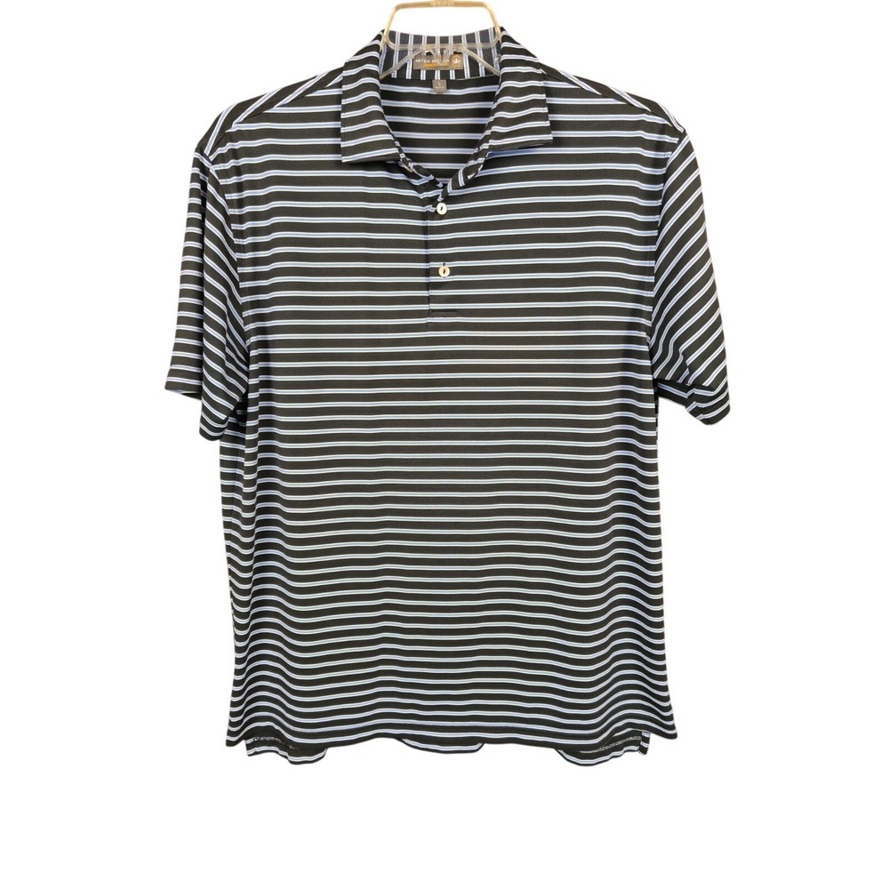 Peter Millar Summer Comfort Polo Shirt Mens Large Black Blue Striped Golf